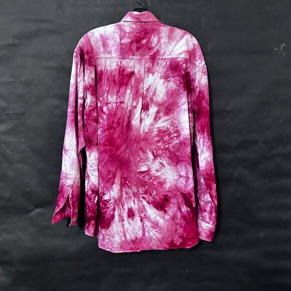 Ariat Tie Dye Shirt Long Sleeve Size Large Red Pink Rodeo Pearl Snaps Cowboy LT - Picture 4 of 10